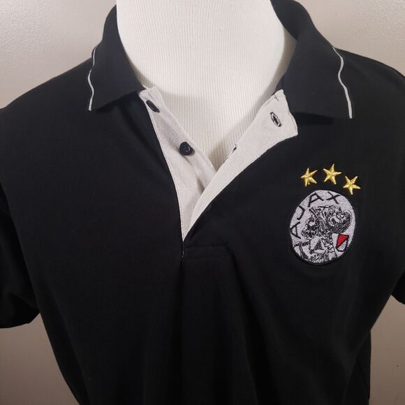 AJAX AMSTERDAM Soccer Knit Polo Shirt Mens XL  Football Embroidered Logo Black - Picture 1 of 15